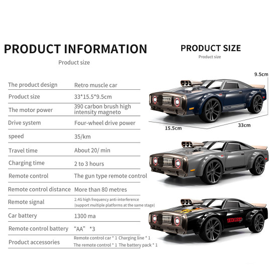 1/16 rc car 2.4g 4wd 35km/h rc drift muscle car model electric vehicle toys - rtr version 1/16 rc car 2.4g 4wd 35km/h rc drift muscle car model electric vehicle toys - rtr version