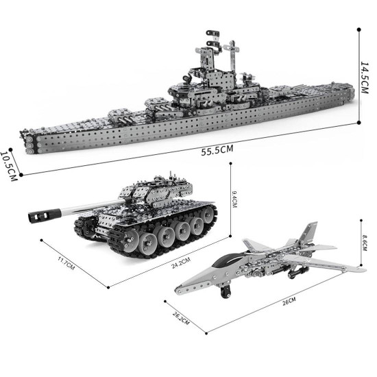 2493pcs+ diy metal assembly educational toy for land, sea and air (battleship + tank + fighter) 2493pcs+ diy metal assembly educational toy for land, sea and air (battleship + tank + fighter)