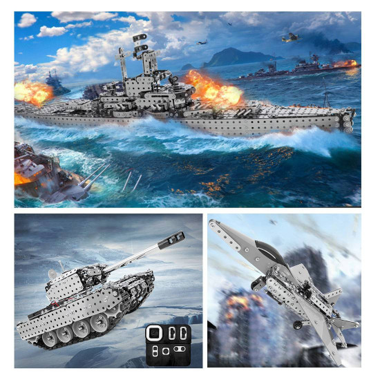 2493pcs+ diy metal assembly educational toy for land, sea and air (battleship + tank + fighter) 2493pcs+ diy metal assembly educational toy for land, sea and air (battleship + tank + fighter)