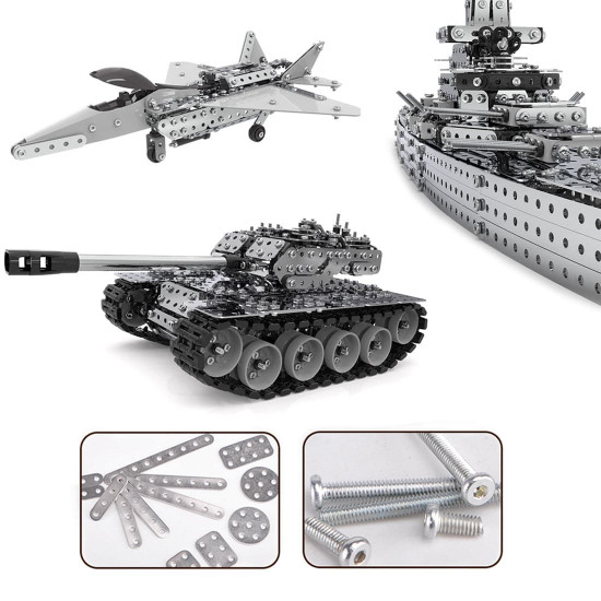 2493pcs+ diy metal assembly educational toy for land, sea and air (battleship + tank + fighter) 2493pcs+ diy metal assembly educational toy for land, sea and air (battleship + tank + fighter)