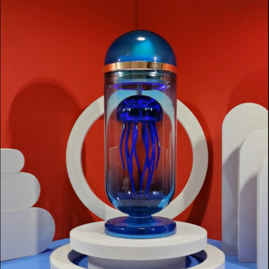 blue mechanical capsule jellyfish model artistic with glass cover blue mechanical capsule jellyfish model artistic with glass cover