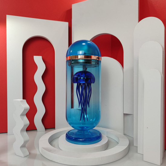 blue mechanical capsule jellyfish model artistic with glass cover blue mechanical capsule jellyfish model artistic with glass cover