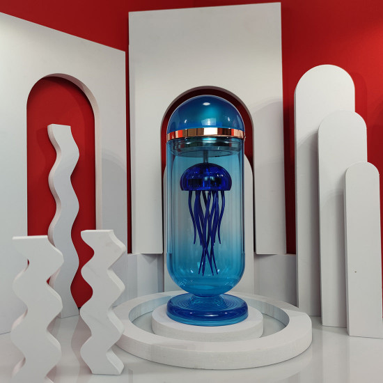 blue mechanical capsule jellyfish model artistic with glass cover blue mechanical capsule jellyfish model artistic with glass cover