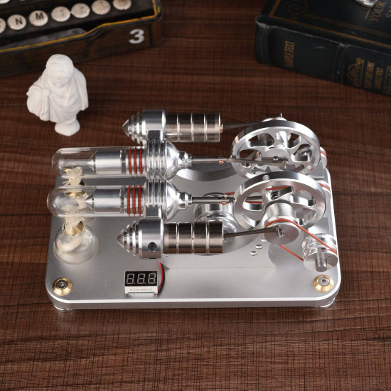 custom 2 cylinders hot air stirling engine model generator with voltage meter & led lamp bead custom 2 cylinders hot air stirling engine model generator with voltage meter & led lamp bead
