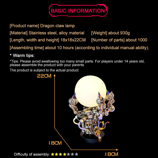 cyberpunk light dragon claw lamp metal model kits for adults 1000+pcs cyberpunk light dragon claw lamp metal model kits for adults 1000+pcs