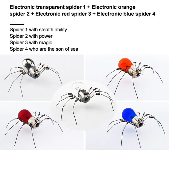 diy handmade electronic 4 spiders kits toys glow light decor - transparent + orange + red + blue diy handmade electronic 4 spiders kits toys glow light decor - transparent + orange + red + blue