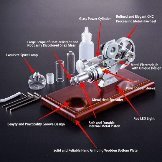 hot air stirling engine kit education toy with brown solid wood baseplate hot air stirling engine kit education toy with brown solid wood baseplate