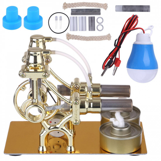 l-type golden twp cylinders stirling engine generator model with led diode and bulb science experiment toy l-type golden twp cylinders stirling engine generator model with led diode and bulb science experiment toy