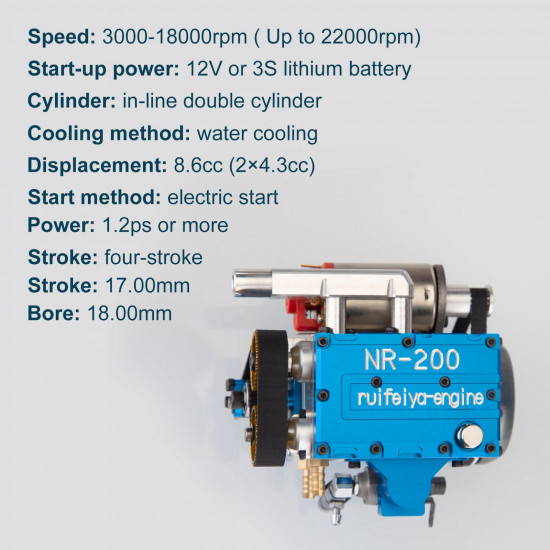 nr200 8.6cc 2 cylinder in-line four-stroke nitro engine motor water-cooled electric start engine for 1/8 rc car 22000rpm nr200 8.6cc 2 cylinder in-line four-stroke nitro engine motor water-cooled electric start engine for 1/8 rc car 22000rpm