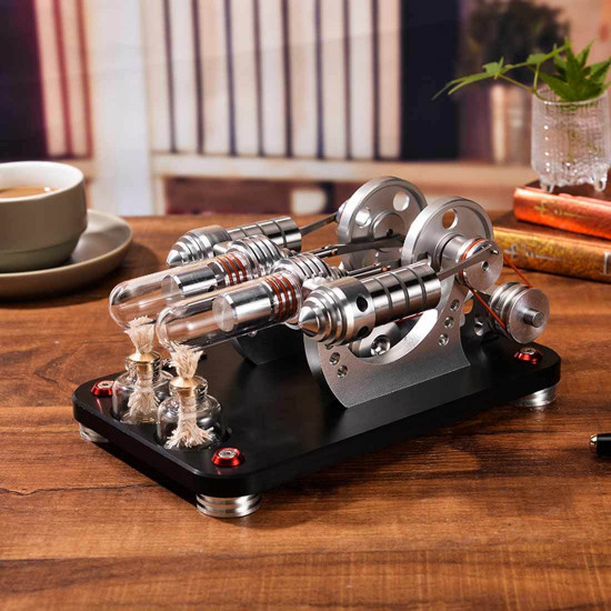 stirling engine kit micro metal double-cylinder parallel bootable external combustion engine model stirling engine kit micro metal double-cylinder parallel bootable external combustion engine model