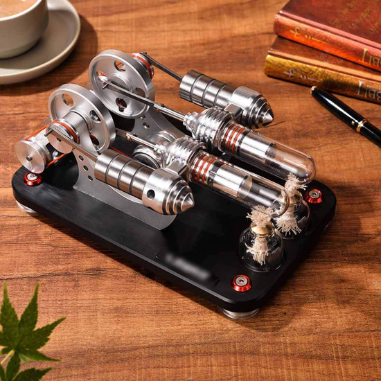 stirling engine kit micro metal double-cylinder parallel bootable external combustion engine model stirling engine kit micro metal double-cylinder parallel bootable external combustion engine model