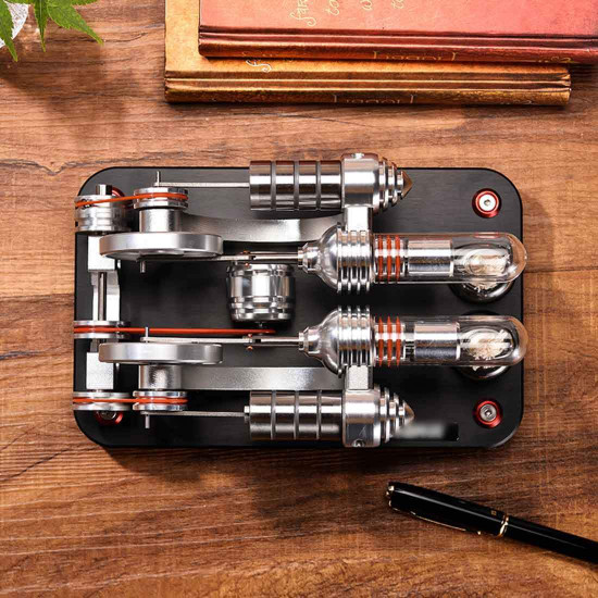 stirling engine kit micro metal double-cylinder parallel bootable external combustion engine model stirling engine kit micro metal double-cylinder parallel bootable external combustion engine model