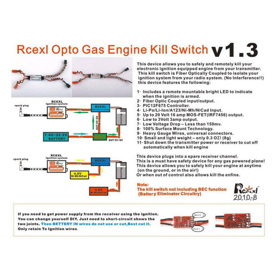 v2.0 rcexl remote kill switch for rc gasoline airplane engine v2.0 rcexl remote kill switch for rc gasoline airplane engine